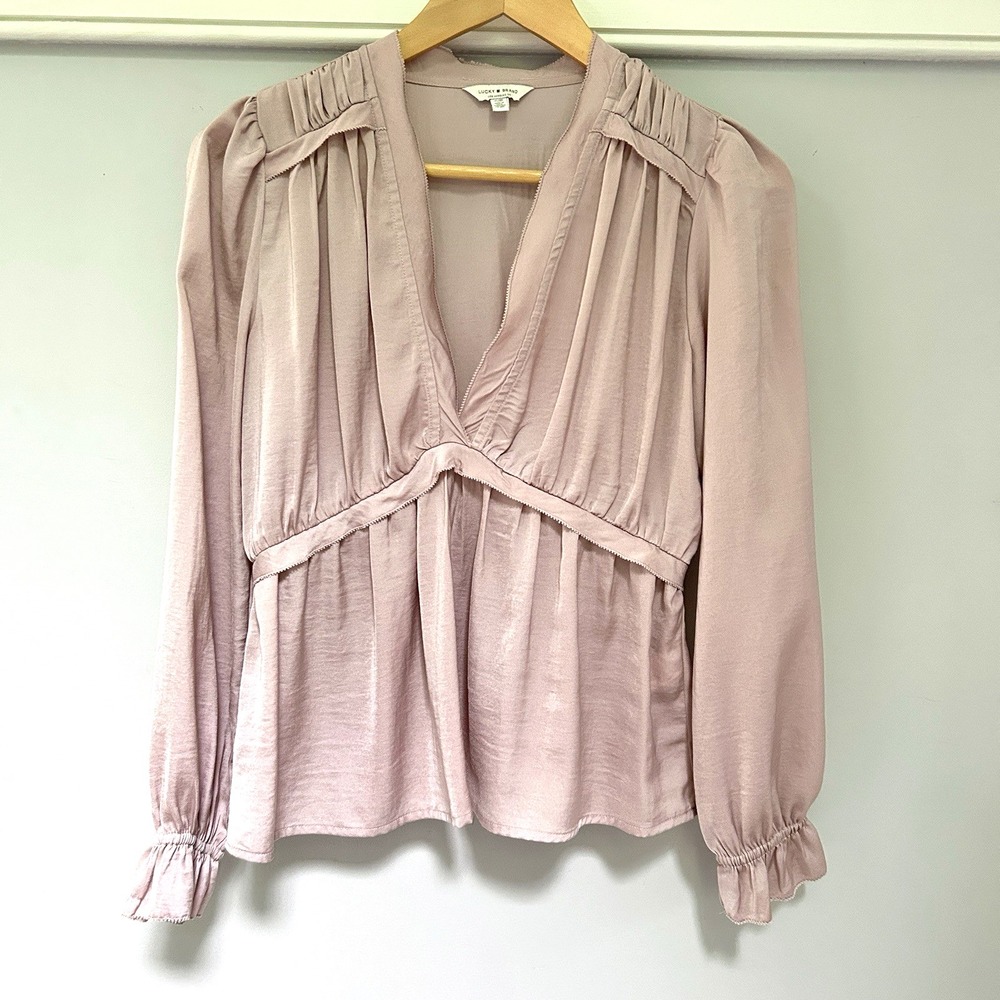 Womens Long Sleeve Peplum Blouse Top V Neck Ruffle flowy neutral formal